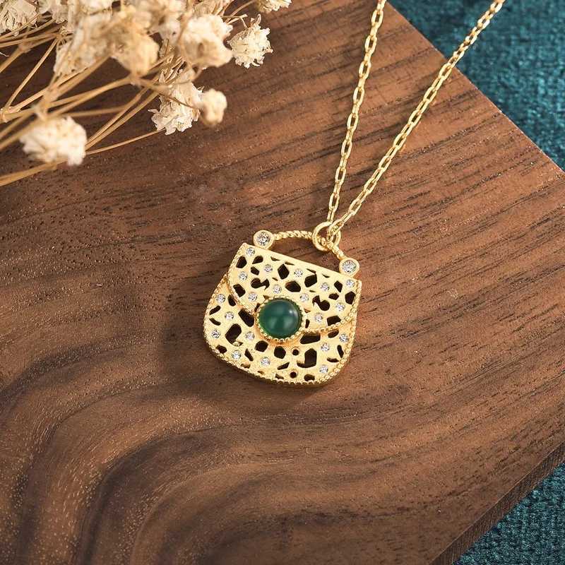 Buy 925 Sterling Silver Fashion Pendant Chain Green Crystal Necklace for Woman Golden Dainty Jewelry Chain Gift with Box W250318