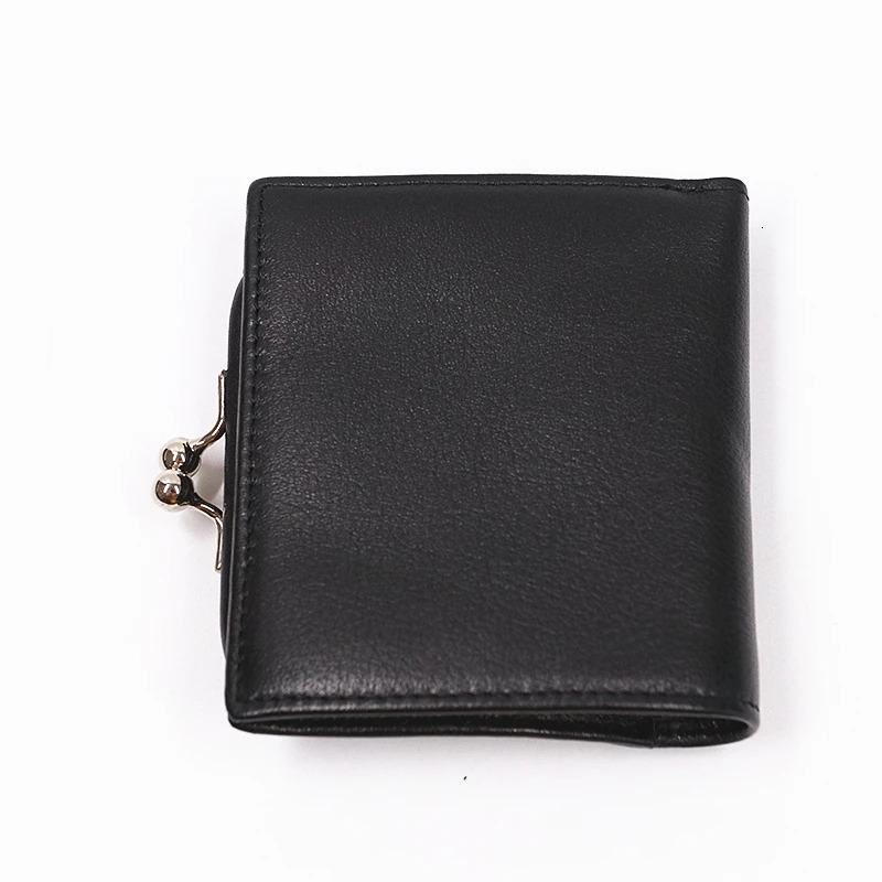 Womens Genuine Leather Wallet Fashion Short Double Fold Womens Wallet Card Clip with Kiss Lock Closed Coin Pocket 250317