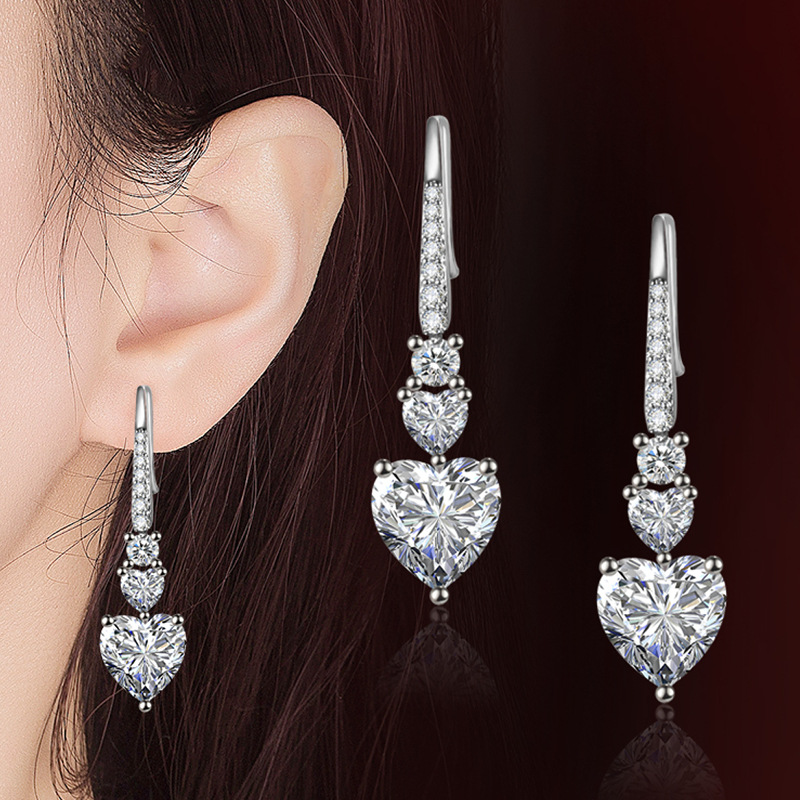 Ins Top Sell Heart Dangle Earrings Luxury Wedding Jewelry Set 925 Sterling Silver White 5A Cubic Zircon CZ Diamond Gemstones Women Clavicle Pedant Nec