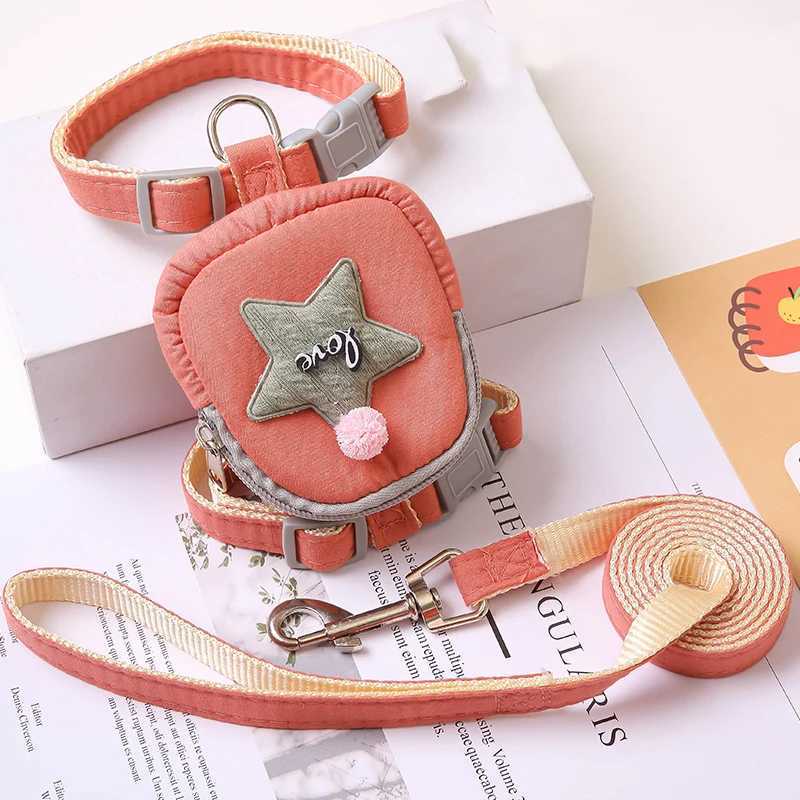 Fashionable cat and dog harness and belt set suitable for cat puppy cartoon printed pet harness backpack kitten rope accessoriesT250318