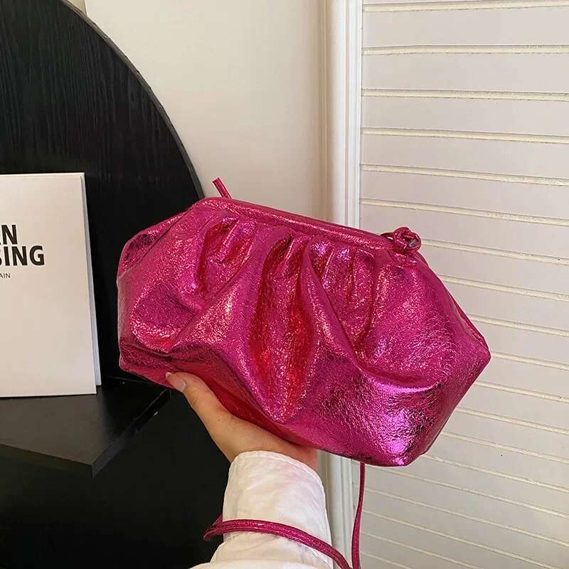 Gold Sier Color Women's Pleated Crossbody Ruched Design Wedding Party Christmas Valentine's Day Clutches Cloud Bag Female