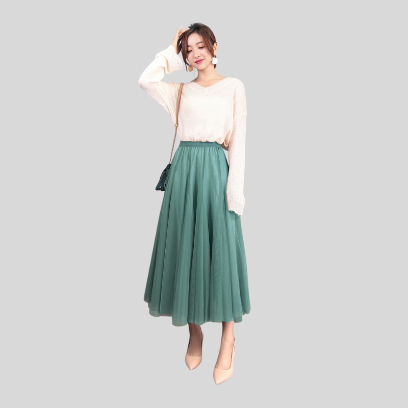 Spring pendulum puffy ankle-length skirt high waist slim fairy skirt mesh skirt