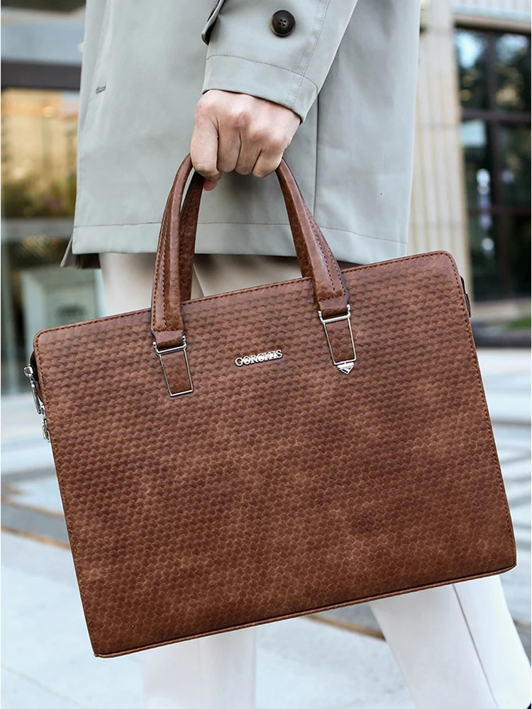 mens briefcase PU leather high-quality administrative document office shoulder investment portfolio large capacity business side bag 250317