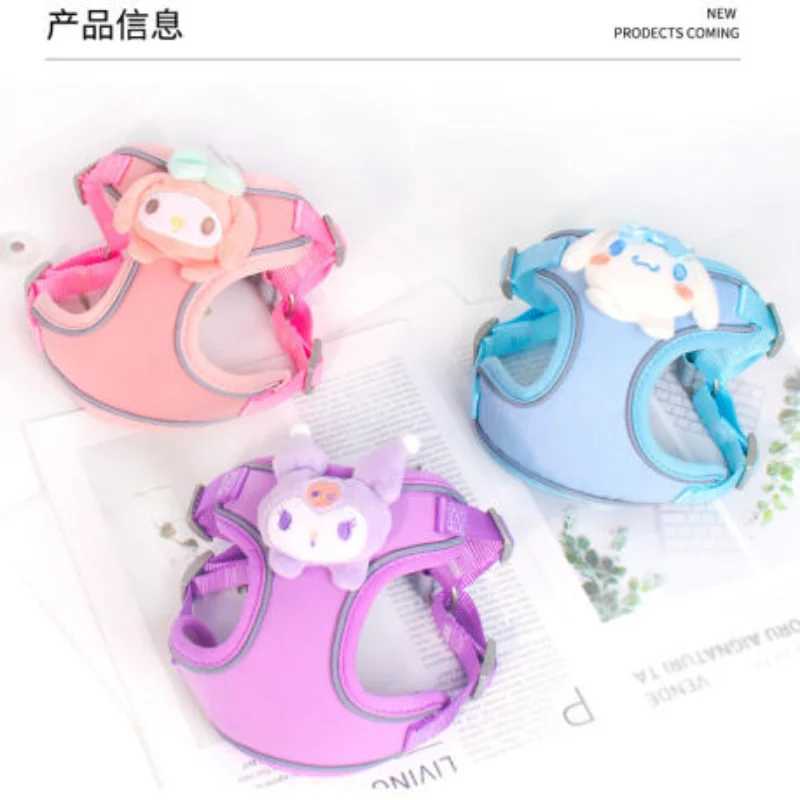 Hot Sanrios pet vest style towing rope Kawaii Kuromi cartoon cat and dog out strap out glowing anti loss rope fashion newT250318