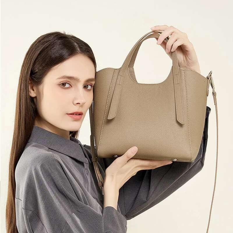 100% Genuine Leather Women Bags Soft Casual Handbag 2024 High Quality Cowhide Satchels Female Simple Shoulder Messenger Bag Gray