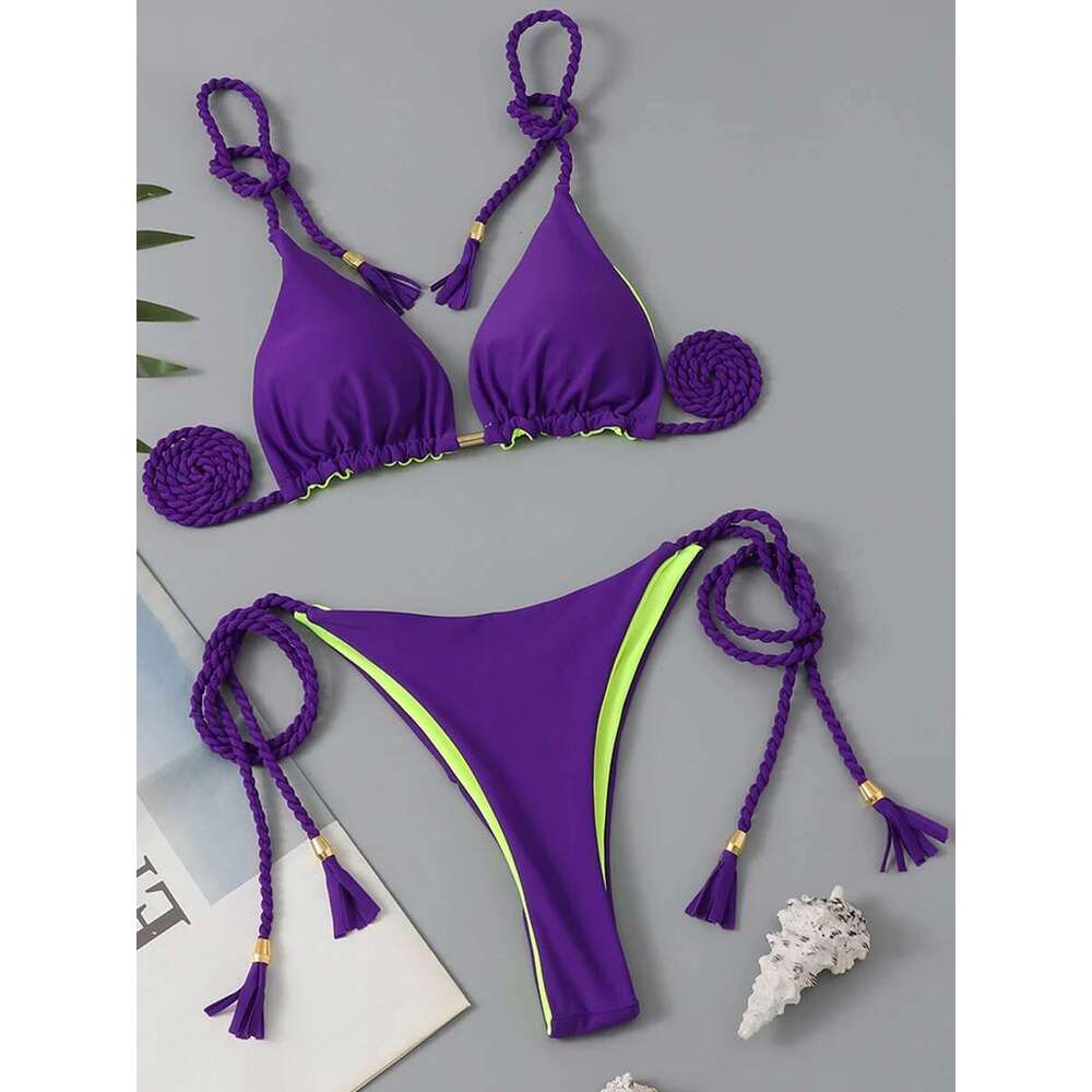 2023 triangle thong bikini women's sexy Brazilian swimsuit side tie thong women's swimsuit summer beachwear