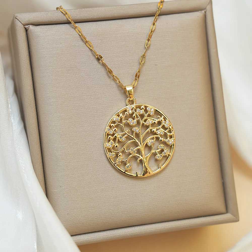 LATS stainless steel lamp luxury lifestyle tree full zirconia necklace suitable for womens exquisite Kravik chain fashion jewelry gifts W250318