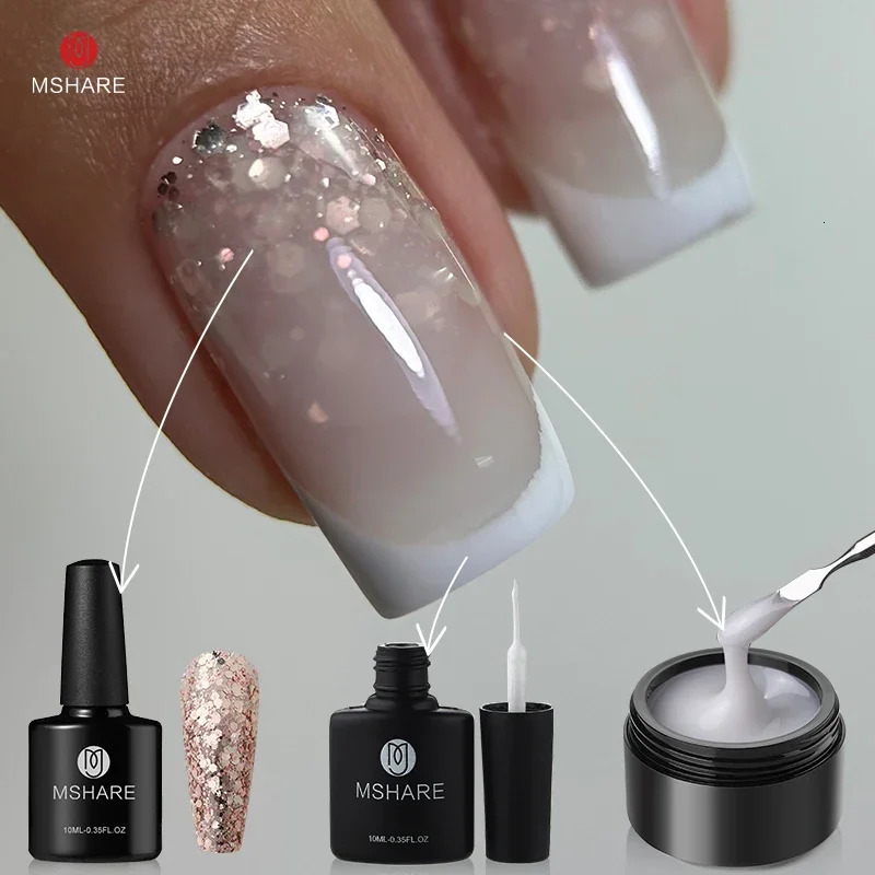 MSHARE 50g Jelly White Pink Blue Translucent Self Leveling Builder Hard Gel for Nail Extension Construction UV Gel 250314