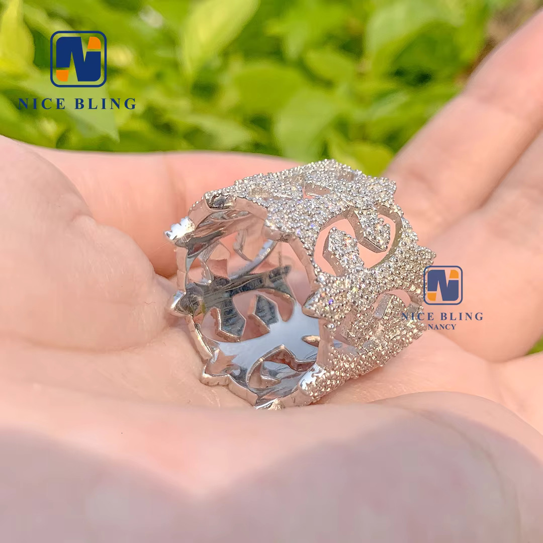 Iced Out Jewelry Luxury Style S925 with Vvs Moissanite Diamond Custom Ring Pass Diamond test Hip Hop Ring