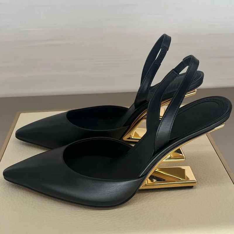 Wen Pumps Pointed Toe Letter Strange High H Elastic Back Dress Shoes 2025 New Gladiator Sandals Fem Wedge Y250317