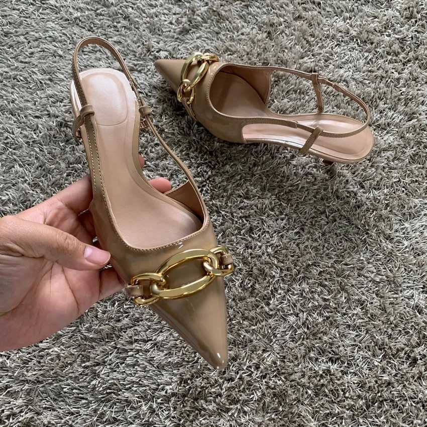 2024 Chain Cat High H Wen Slingback Sandals Wan Pumps Womens Wedding High Heels Modern Shoes Y250317