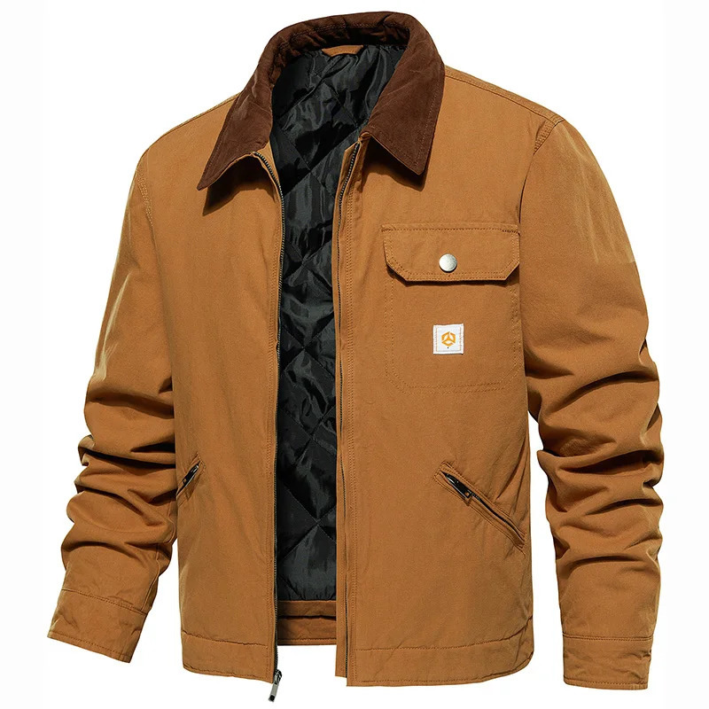 Mens winter cotton jacket warm bedding lining cargo work jacket casual lapel truck jacket 250318