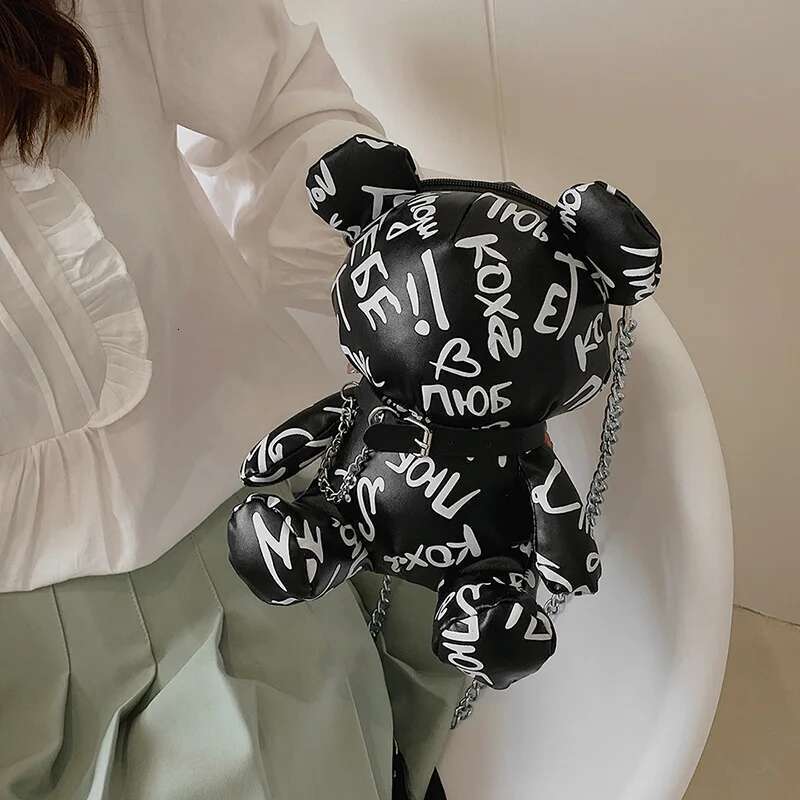 Cute Cartoon Crossbody Bags For Women 2022 New Graffiti Hip Hop Shoulder Woman Leather Fashion Bear Soft Doll Female Bag