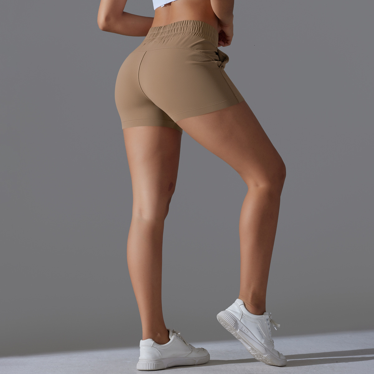 New tracksuit Jinammonia solid color pocket tight cycling shorts, sports running fitness casual yoga clothes, three part pants leggings