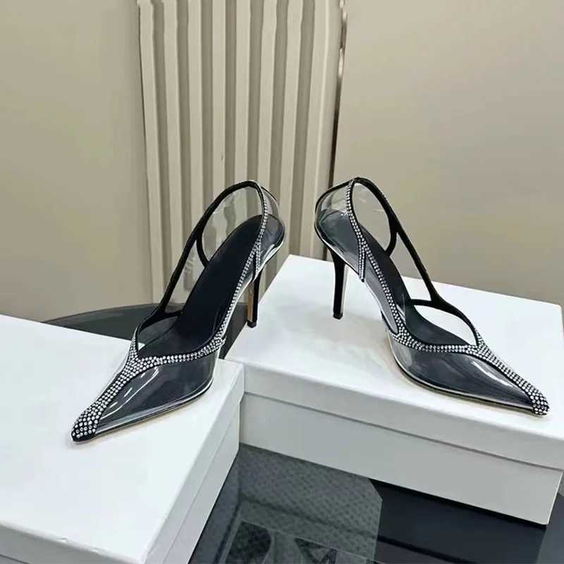 Star style luxury Rhine transparent PVC temperature pump elegant pointtoe thin high crystal wedding shoes Y250317