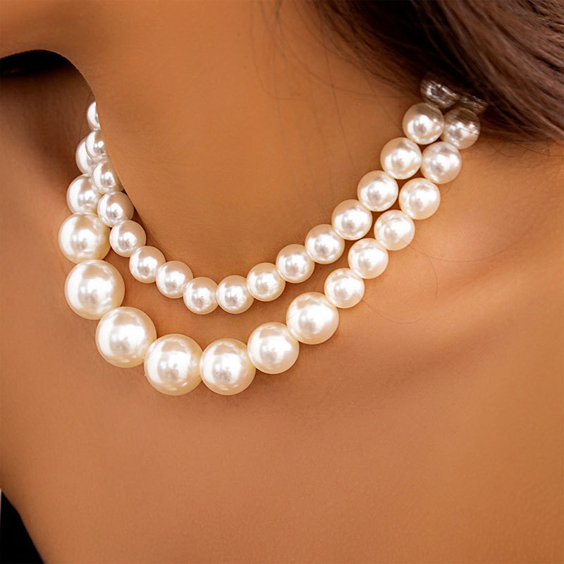 Double Layer Imitation Pearl Necklace Women French Exaggerated Overlapping Wear Size Pearl Splicing Item Jewelry