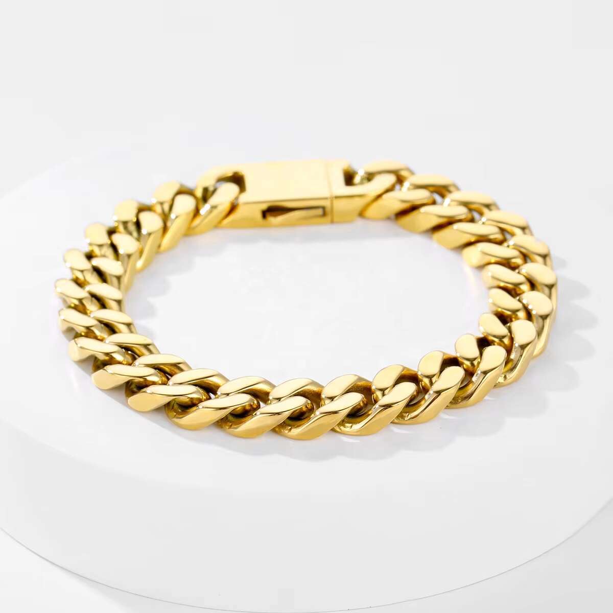 Trendy Hardcore Metal Hip Hop Men's Chunky Bracelet Gold Plated Stainless Steel 13mm Cuban Chain