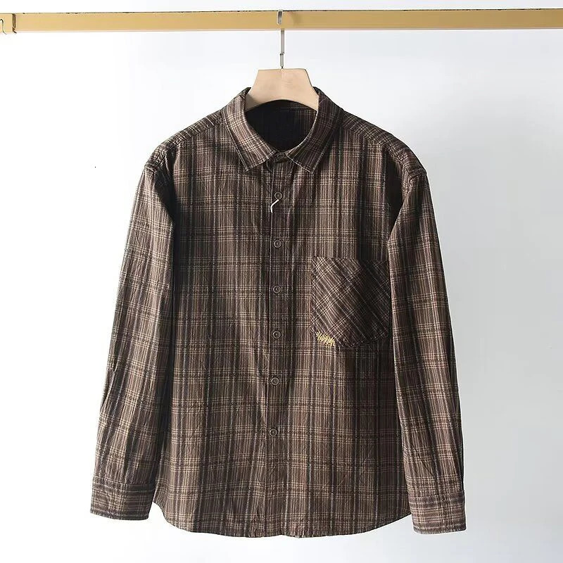 Mens autumn Japanese style retro casual plain button top fashionable simple long sleeved loose top Camisas De Hombre 250317
