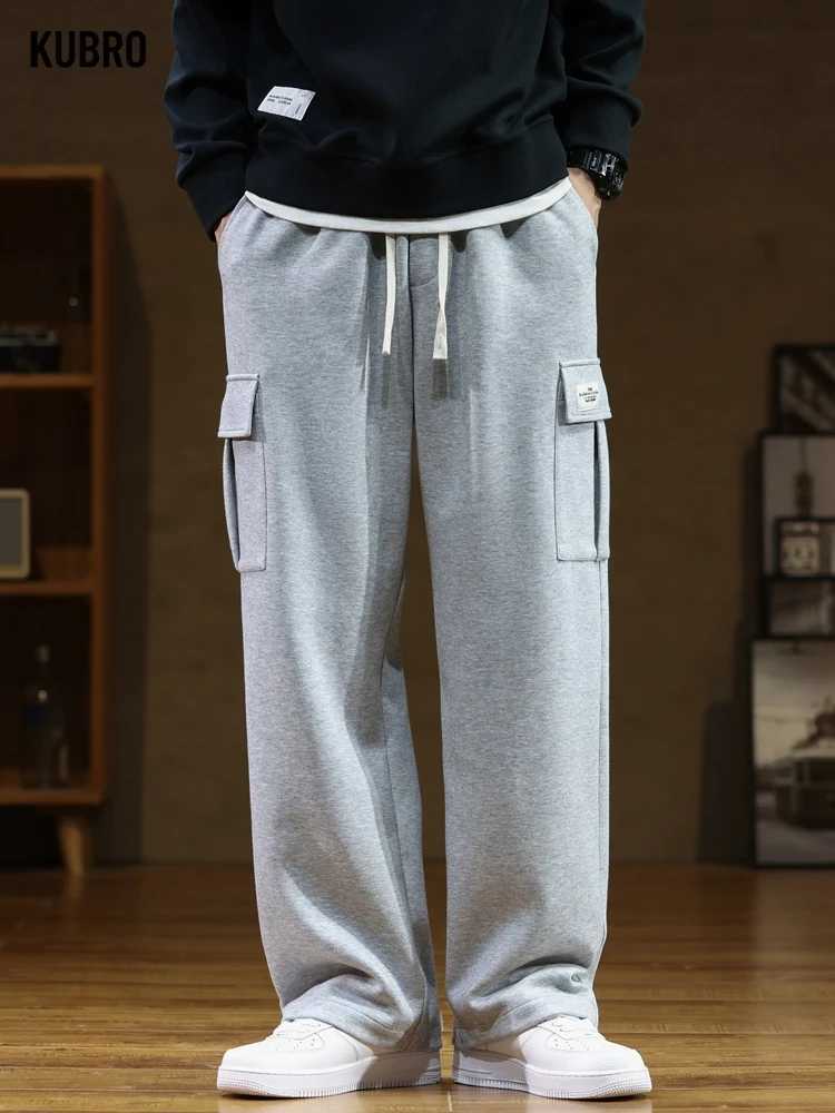 Spring and autumn multi pocket sports pants for men drawstring sports clothes casual track pants Plus size loose straight pants 8XL W250318