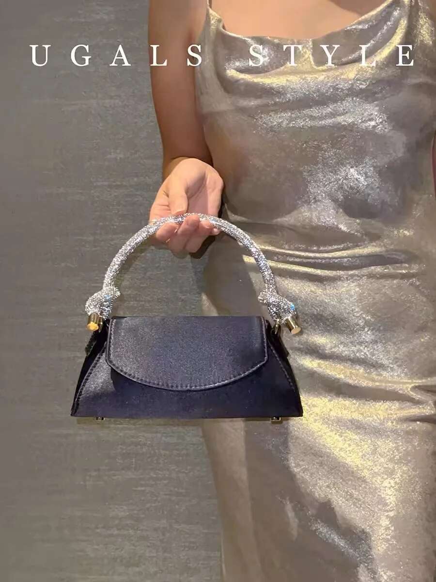 Fashion Women's Handbag Satin Square Glitter Shiny Dia Handle Evening Wedding Party Clutch Purse Shoulder Bag