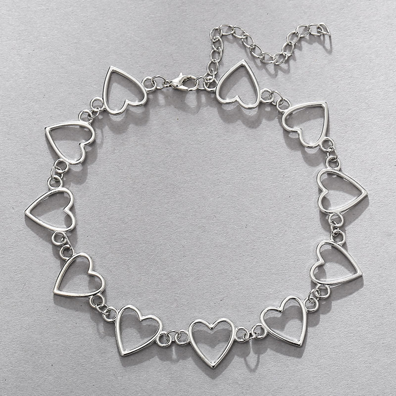 Hollow Heart Necklace Women Cold Wind Peach Heart Clavicle Chain Fashion Alloy Choker Jewelry