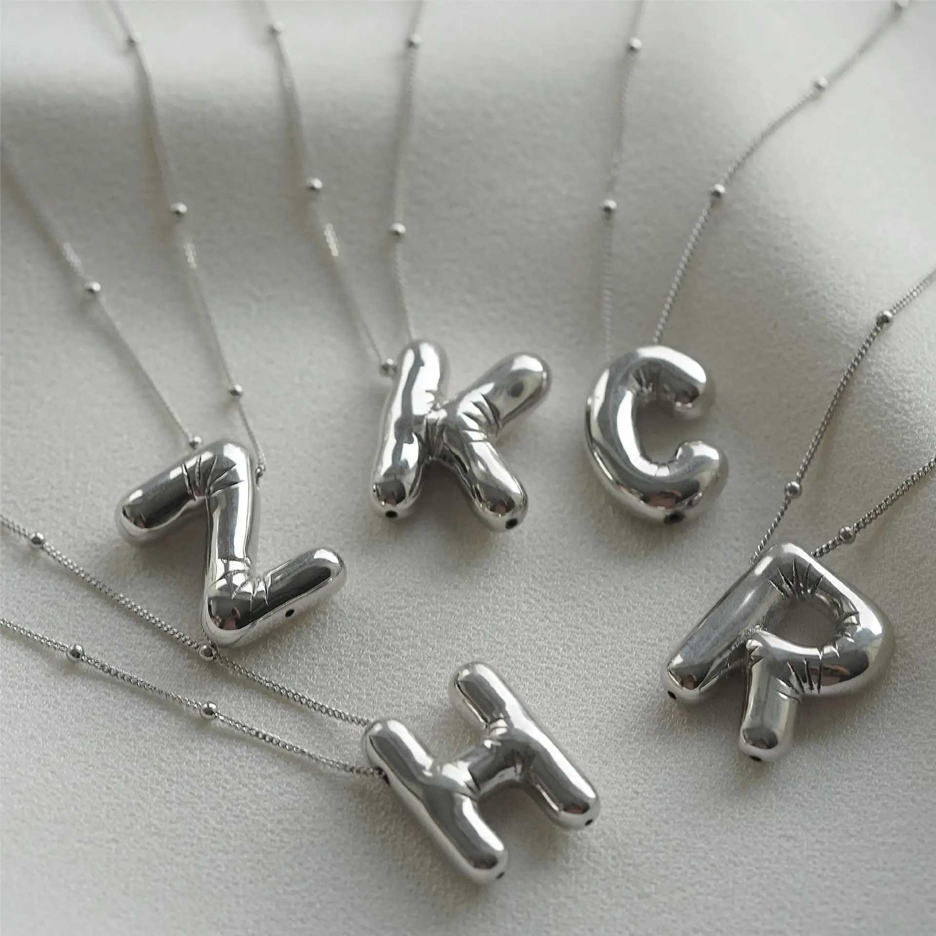 Smooth Stainless Steel Bubble letter Initial Pendant Chunky Women Personality Jewelry Gold Plated Balloon 26 Letter Necklaces W250318