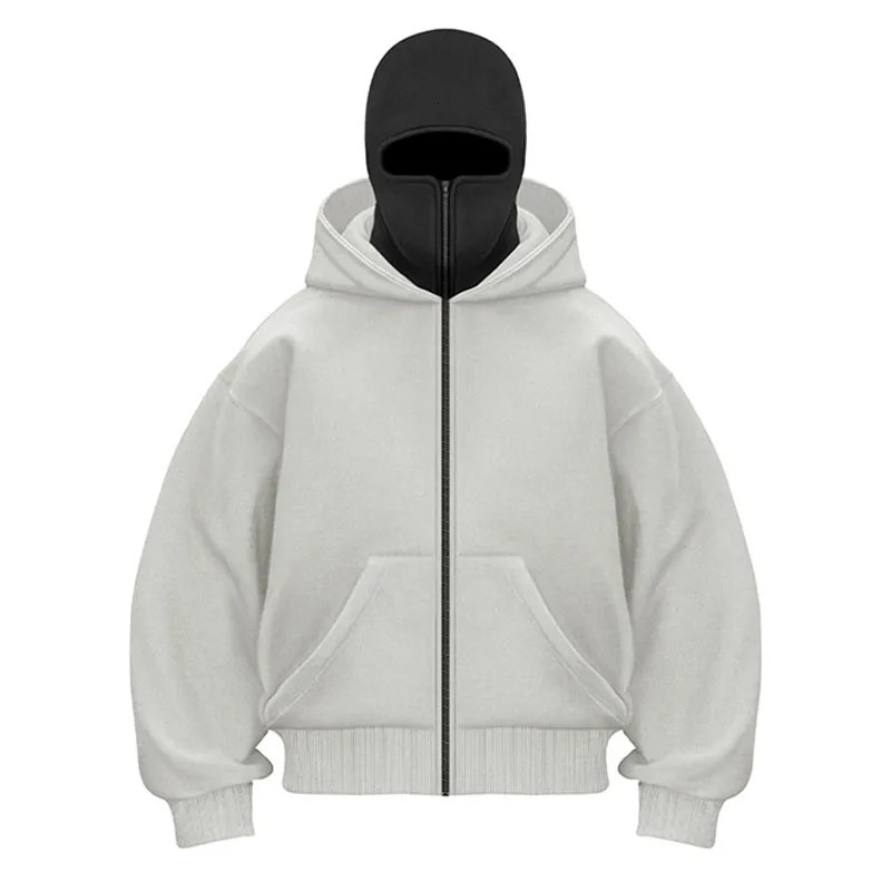 Y2K Gothic Harajuku Double Hat Sportswear Winter Hoodie Ninja Mask Loose and Versatile Winter Windproof Hoodie 250318