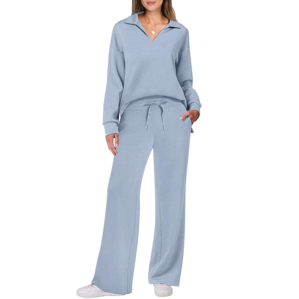 European and American Autumn/Winter Women's Long Sleeve Drawstring Solid Color Commuter Pants Set for Women 2025 New Casual Versatile Fashion Clo