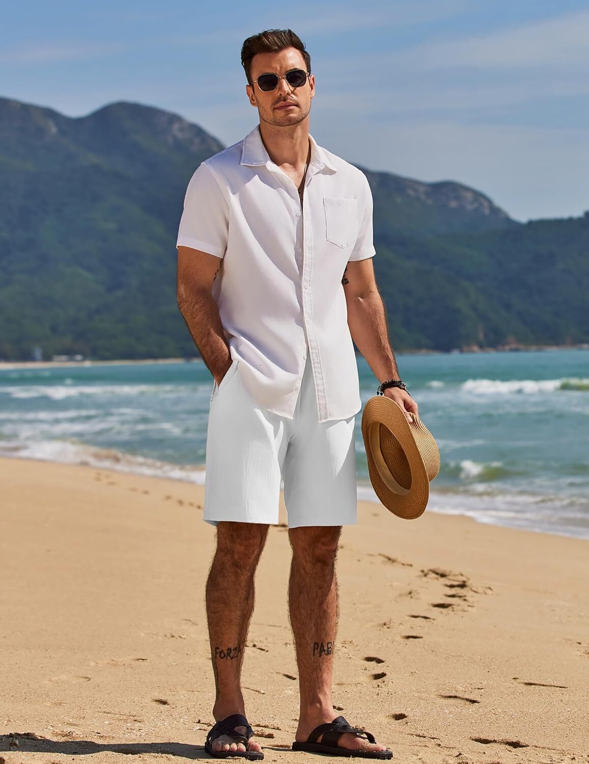 Mens Casual Beach Shorts Summer Elastic Waist Shorts Lightweight Drawstring Golf Shorts Fashionable solid color