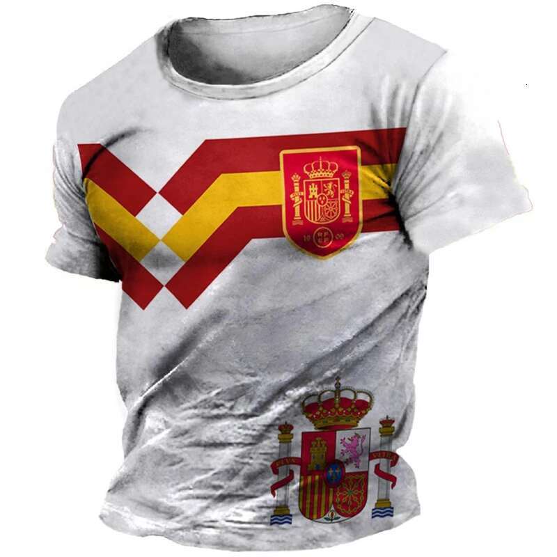 Retro Spain Flag 3D Printed T-shirt Men's Clothing Short Sleeves Round Neck T-shirts Harajuku Streetwear Emblem National T-shirt