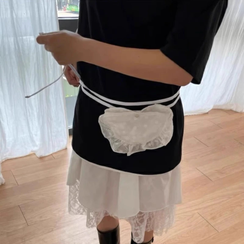Korean Fashion All Match Bandage Lace Mini Handbags Layered Fairy Sweet Kawaii Bags Women Trendy Y2k Aesthetic Chic Waist Packs 250314