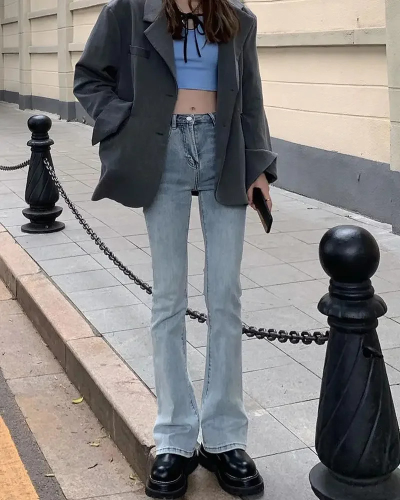 autumn high waisted slimming straight leg jeans suitable for women loose brown smoke pants fashionable 250317