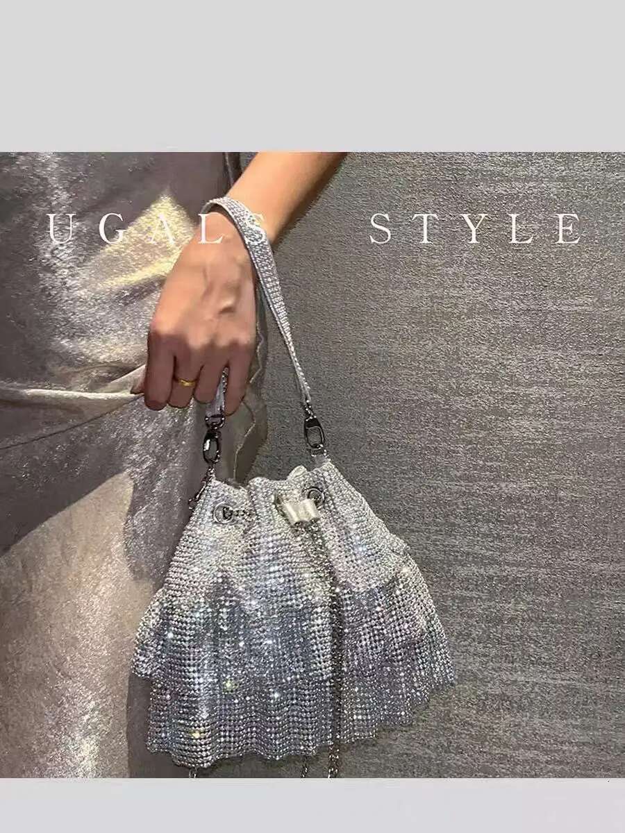 Glitter Dia Pleated Skirt Women Handbag Rhies Evening Bucket Clutch Purse For Wedding Party Shoulder Bag