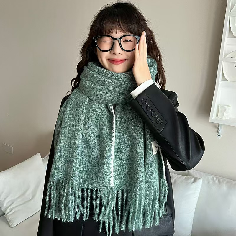 K164 Glacier Blue ~ Super soft and versatile Korean scarf for women Winter high-end pure color imitation cashmere scarf 2024 new