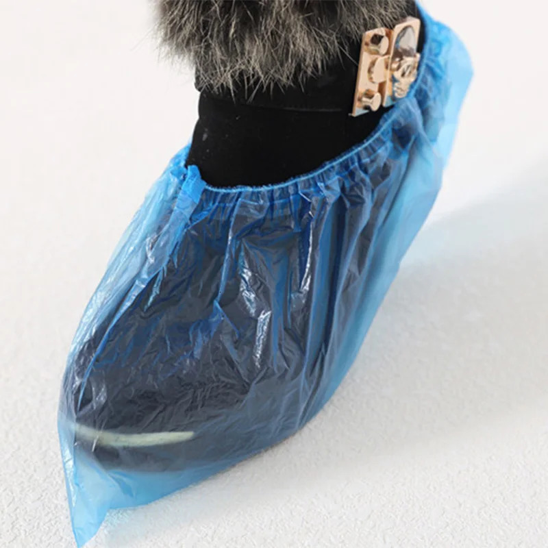 1 pack100 pieces of waterproof boot covers plastic disposable shoe rain dustproof blue 250318
