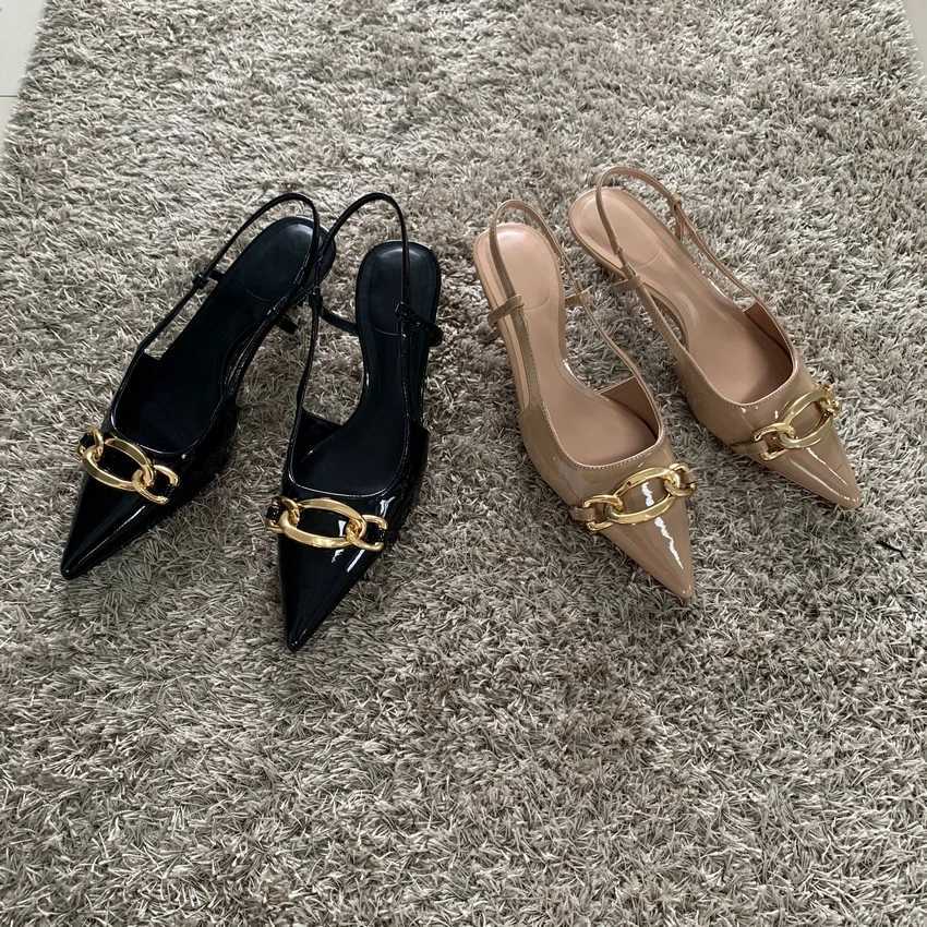 Fi Chain Kitten H Wan Slingback Pointed toe High h for Wan Pumps Ladies Wedding Heeled Off Modern Shoes Y250317