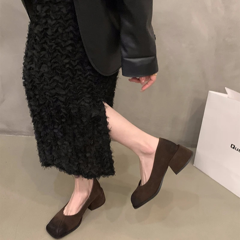 Vintage Slip On Women Mary Jane Shoes Fashion Shallow Shoes Spring Autumn Ladies Elegant Dress Thick Heel Shoes 250318