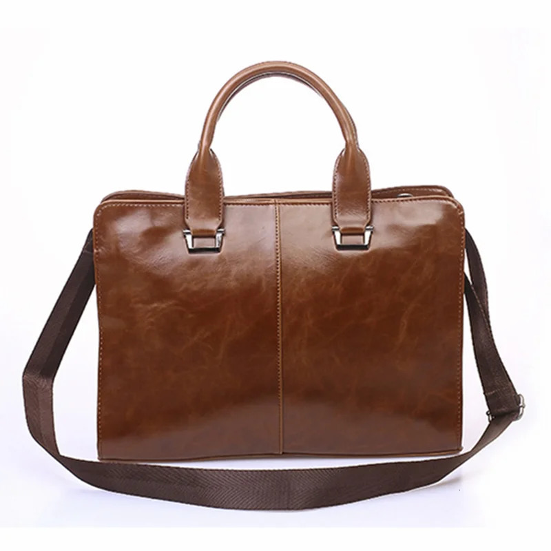 Mens business office briefcase computer handbag mens PU leather handbag mens large solid shoulder bag black retro bag 250317