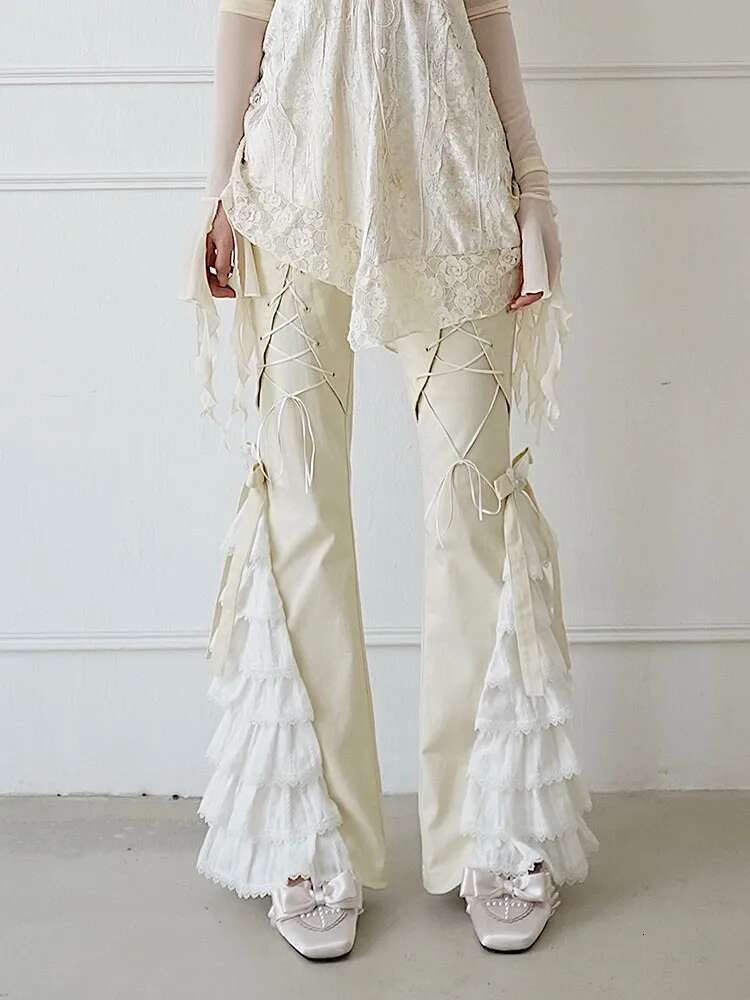 Haruku Gothic Pants For Girl, Off White Lace, Casual Bandage Ing Fashion, High Waist Slim Pants, Hot Streetwear