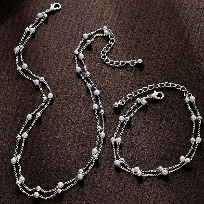 Double Bead Chain Necklace Women's Metal Ball Imitation Pearl Chain Multi-layer Choker Collarbone Chain Jewelry