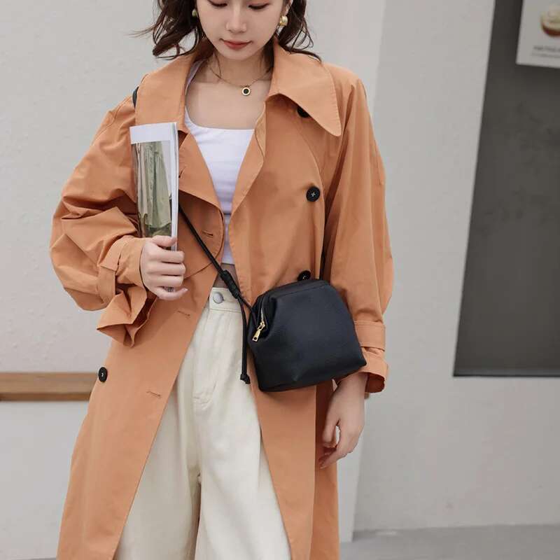 Fashion Korea Style 100% Genuine Leather Shell Bag Female Small Shoulder Crossbody Bags Soft Daily Casual Commute Handbags Brown