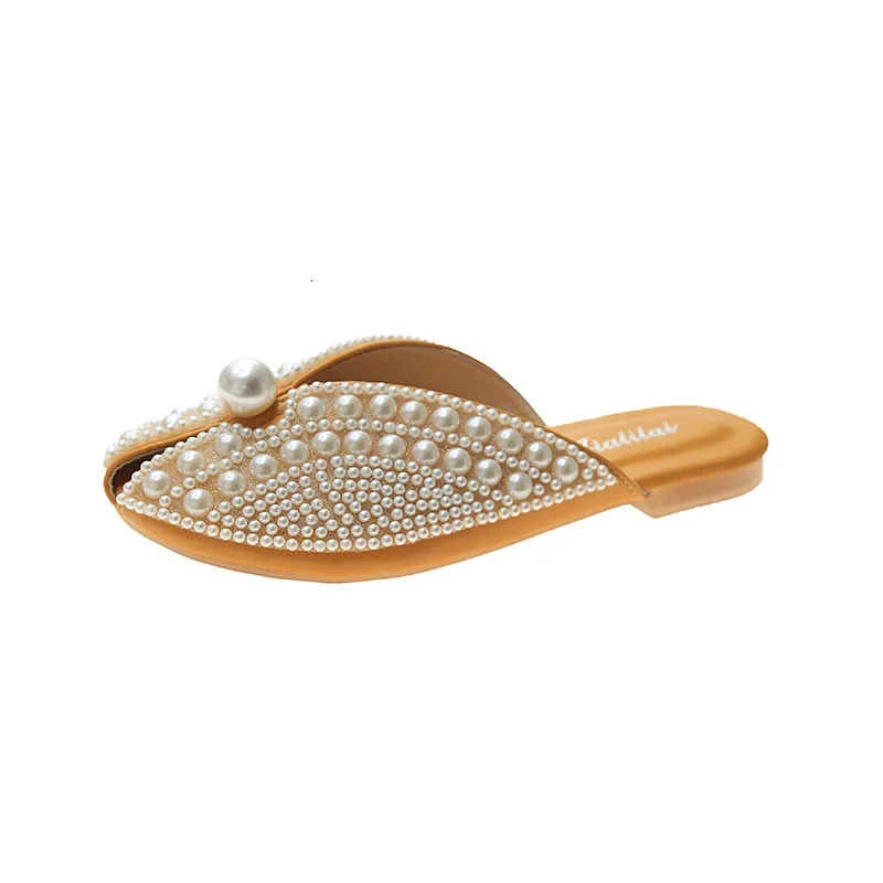 Ladies Bohemian Pearl Slippers Flat Sandals Summer Open Toe Ladies Shoes Crystal Flip Flops Wholesale 250318