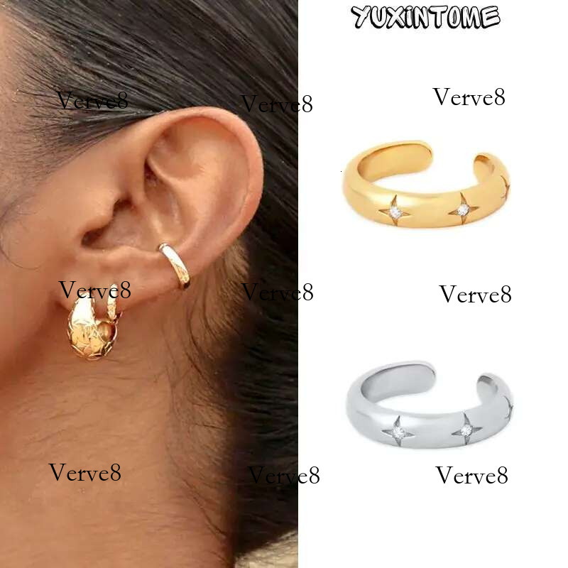 1PC Gold-Plated Sier Metal Punk Clip Earrings Europe and America Piercing Ear Cuff Female C-Shape Crystal Earring