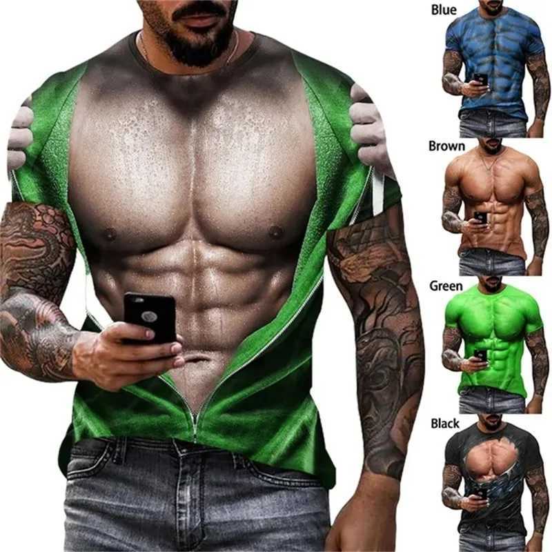 3D Mens Funny Muscle Graphic T Shirts Short Sleeve Casual Personality Tee Tops Streetwear Full Print Mens Party Tshirt ClothesXJ250318