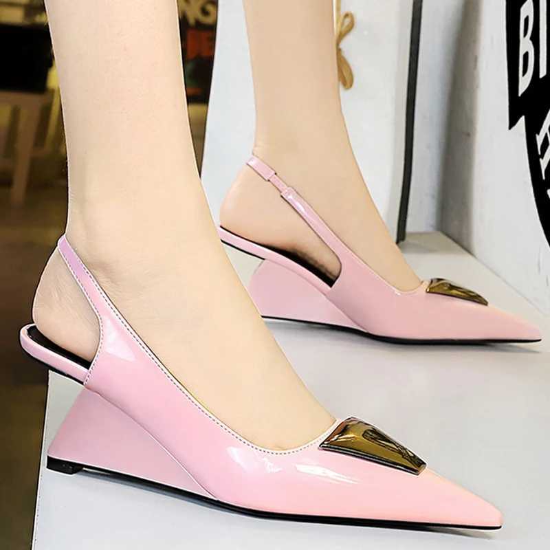 Patent leather high H wedge shoes for womens fashion pump toe hollow shoulder strap 6.5cm warm sandals white H shoes Y250317
