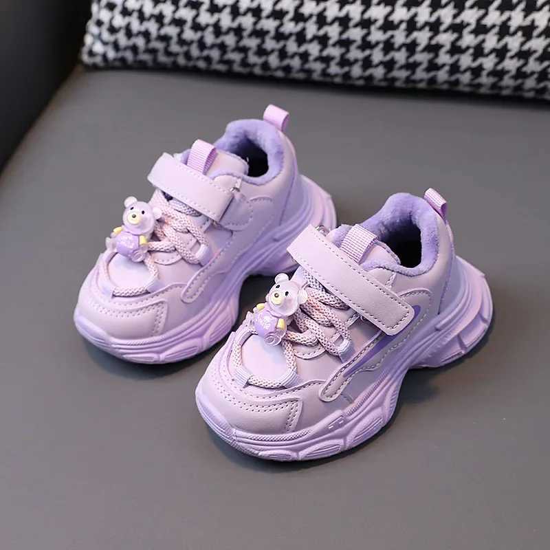 Winter childrens warm woolen leather shoes childrens sports shoes unisex childrens boys and girls casual sports shoes purple beige black W250318
