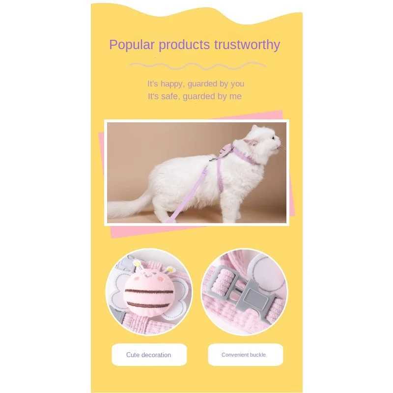 Pet cat chest harness bee traction rope suitable for all seasons breathable and not bulky compact and exquisiteT250318