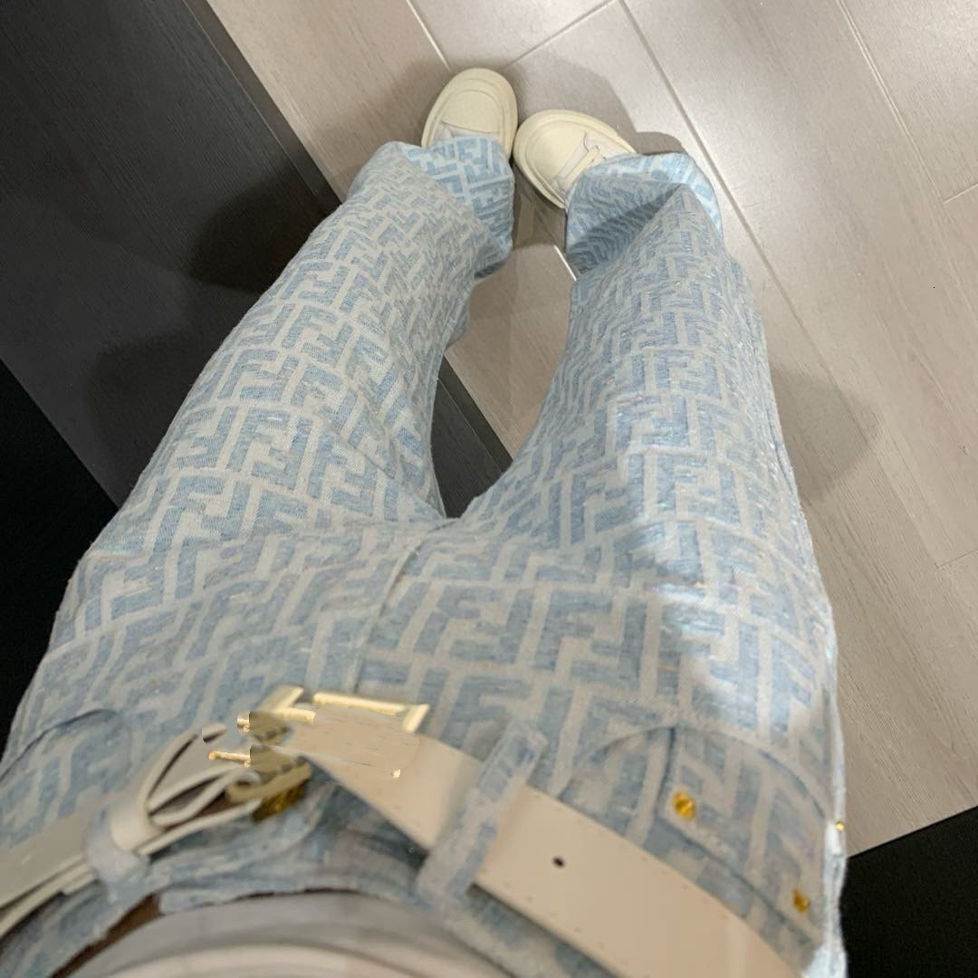 Basic & Casual Dresses Spring/summer Ff Double f Letter Color Thread Jacquard Cowboy Straight Leg Pants