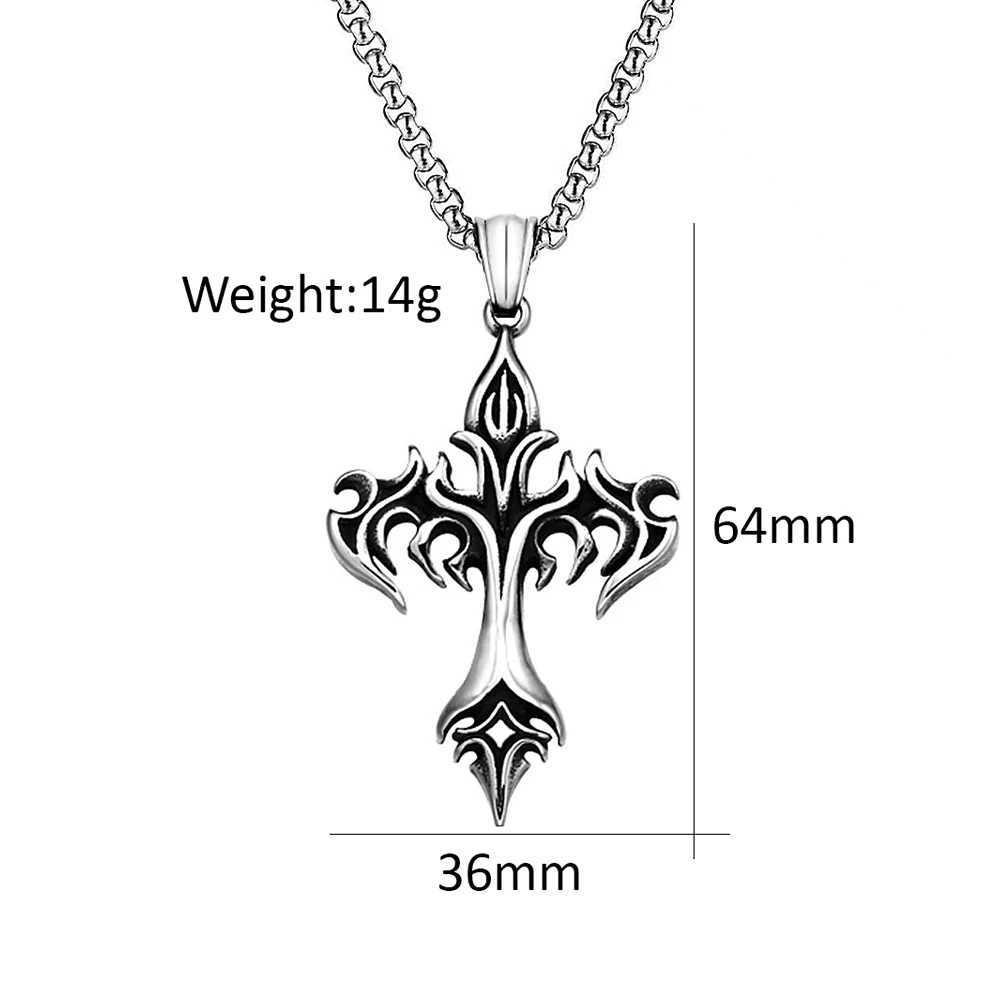 Retro 316L Stainless Steel Flame Cross Pendant Necklace Hip Hop Fashion Casting Mens Necklace Party Jewelry Gift Direct Shipping W250318