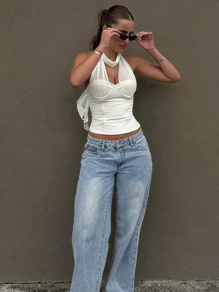 Sexy white camisole lace top and bottom strapless fashion sleeveless V-neck slim fit short top for womens summer party long sleeves 250314